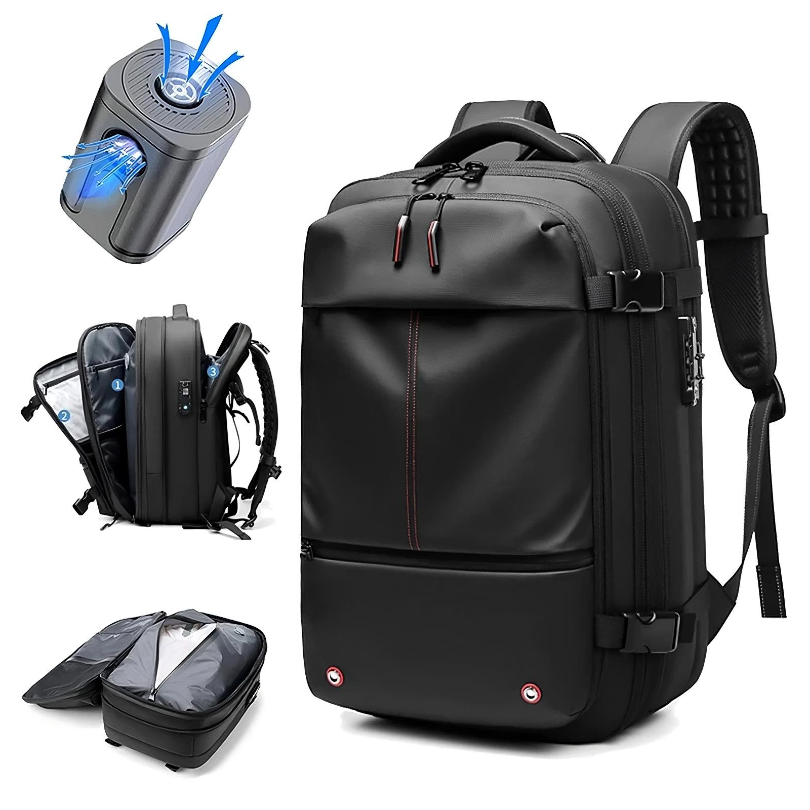 Travel backpack with vacuum function