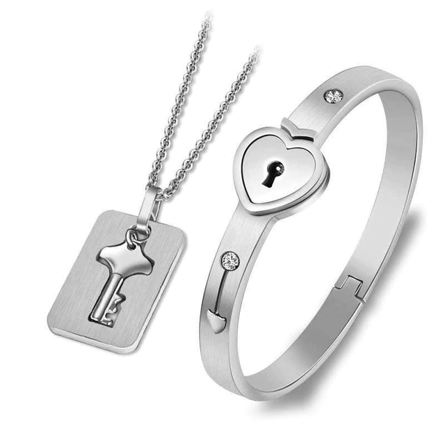 Set Braccial con Lucchetto e Collana Chiave per Innamorati