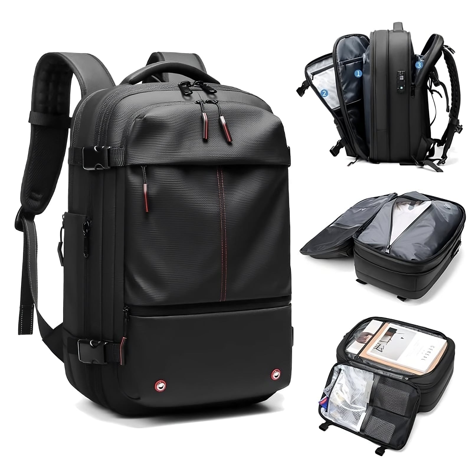 Travel backpack with vacuum function