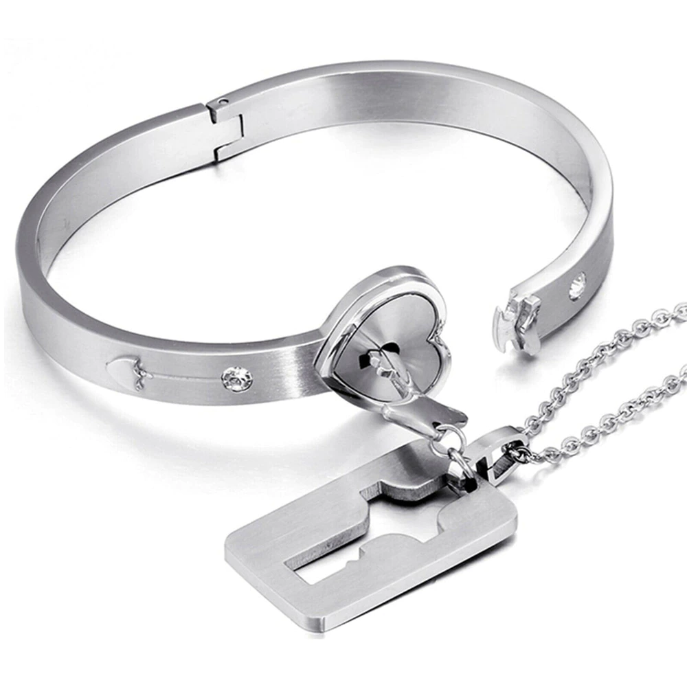Set Braccial con Lucchetto e Collana Chiave per Innamorati