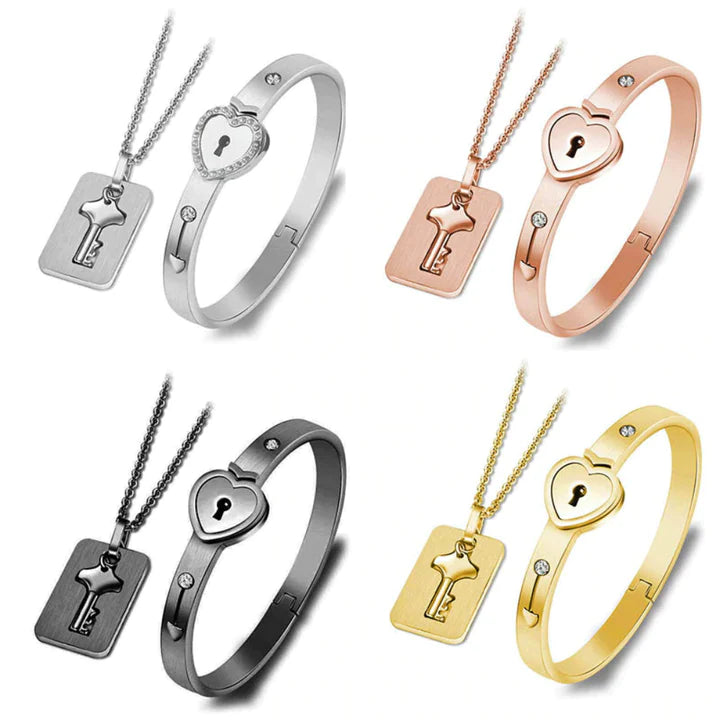 Set Braccial con Lucchetto e Collana Chiave per Innamorati
