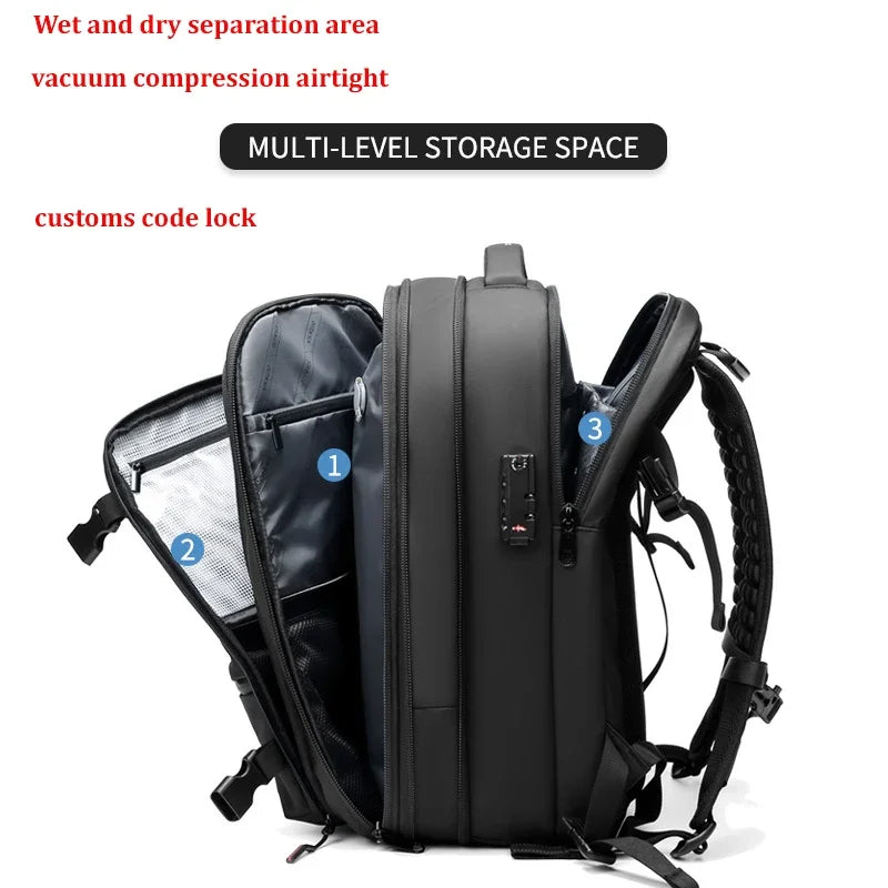 Travel backpack with vacuum function