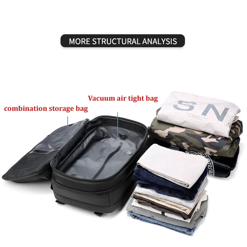 Travel backpack with vacuum function