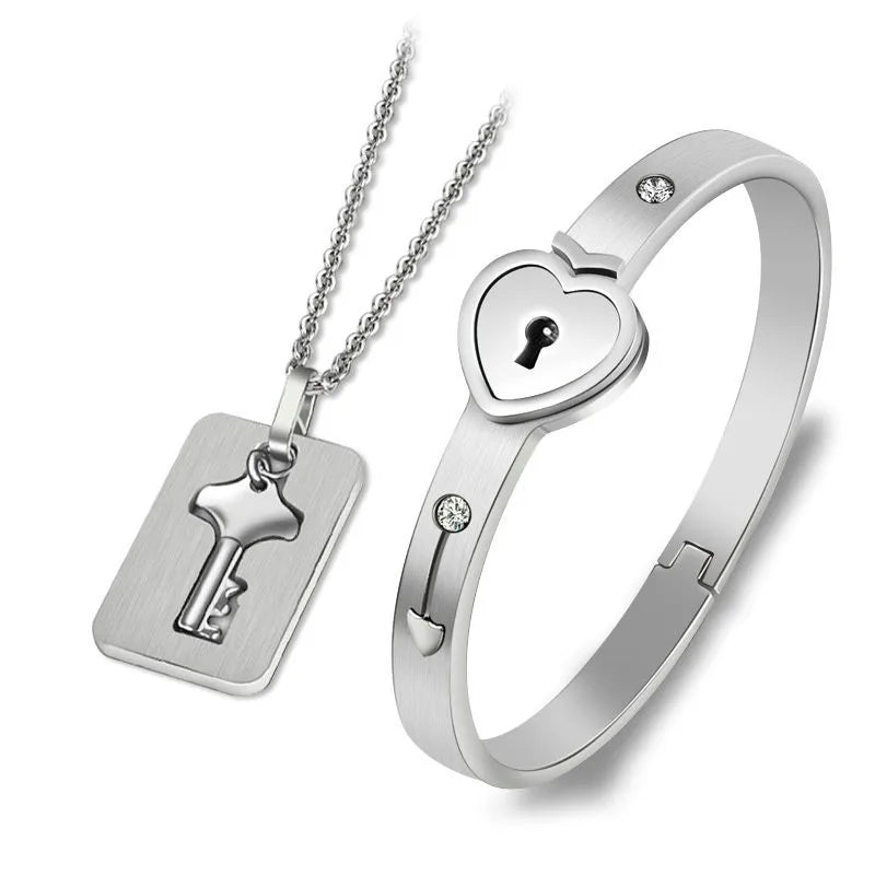 Set Braccial con Lucchetto e Collana Chiave per Innamorati