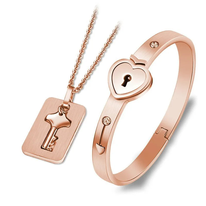 Set Braccial con Lucchetto e Collana Chiave per Innamorati