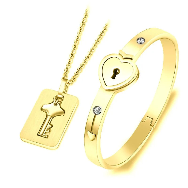 Set Braccial con Lucchetto e Collana Chiave per Innamorati